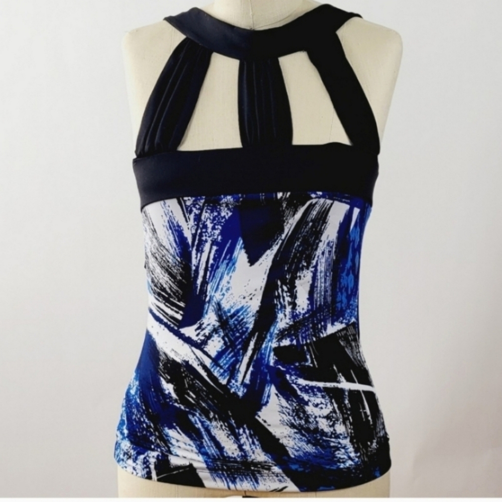 Susie Rose Halter Top Black Blue  White Size Small